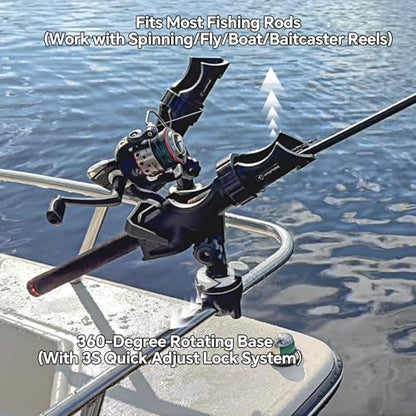 HITORHIKE Fishing Rod Holder Universal Fit Kit Allows for 360-degree Adjustment Kayak Fishing Boat Powerlock Rod Holder - style: Fishing Rod Holder X2+rail Mount X2