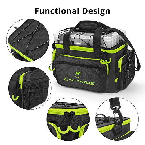Calamus Fishing Tackle Bags - Saltwater or Freshwater Fishing Bags - Rip-Stop PE - Padded Shoulder Strap - Pliers Storage - Green - color: A：Green(without trays)-14.3*9*7.5 inches