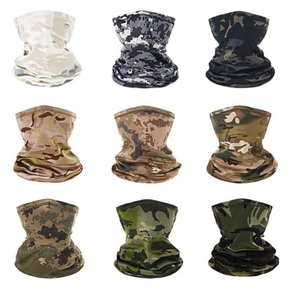 9 Pack Neck Gaiter Sun Protection Face Masks Breathable Windproof Face Cover UV Protection Bandana Scarf for Men Women - color: Camouflage