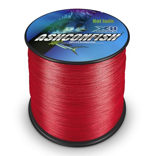 Ashconfish Braided Fishing Line Color Never Fade 8 Strands Super Strong PE Fishing Line Abrasion Resistant Fishing Wire Zero Stretch 6lb to 300lb - color: Red, size: 109Yards(100m)-8lb/0.12mm