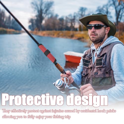 Huakaile 10 Packs Red Fishing Lure Covers Protector, 6.3'' Rod Lure Wrap Sleeves, Fishing Pole Hook Covers Shield Reel Gloves Hook & Loop Fastener for Bait (Red) - color: Red