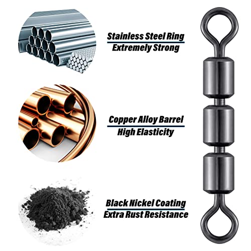 Dr.Fish High Speed 3 Roller Swivels, Bead Chain Barrel Swivels Fishing Tackle Trolling Rolling Leader Lure Connector Salmon Walleye Freshwater - size: #2-88LB