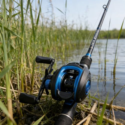 Baitcasting Reel, Long Cast Anti-Backlash Fishing Reel for Black Bass & Lure Fishing, Plastic/Metal Spool, Freshwater & Saltwater Fishing(Left-Blue)
