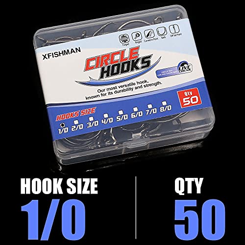 XFISHMAN Circle-Hooks-Fishing-Equipment-Octopus-Hooks-Saltwater-50 Pack #1 –12/0 - color: Black, size: 1/0 50-Pack