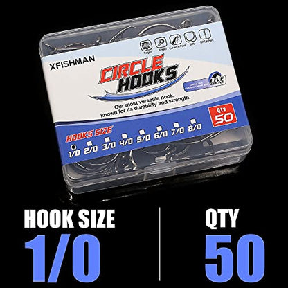 XFISHMAN Circle-Hooks-Fishing-Equipment-Octopus-Hooks-Saltwater-50 Pack #1 –12/0 - color: Black, size: 1/0 50-Pack