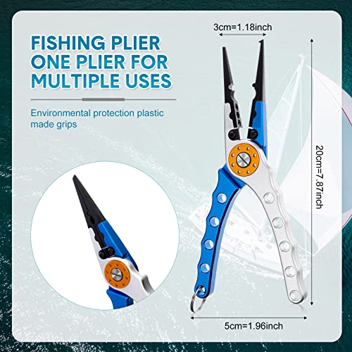 Lasnten 2 Pcs Fishing Pliers Saltwater Braid Cutters 7.8 Inch Fishing Hook Remover Split Ring Fishing Tools with Sheath and Lanyard Gear Gifts for Fish Line Cutting Boat Fly Ice Fishing Accessories - color: Blue, Silver