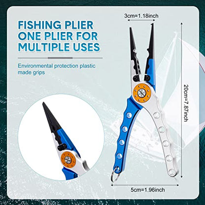 Lasnten 2 Pcs Fishing Pliers Saltwater Braid Cutters 7.8 Inch Fishing Hook Remover Split Ring Fishing Tools with Sheath and Lanyard Gear Gifts for Fish Line Cutting Boat Fly Ice Fishing Accessories - color: Blue, Silver