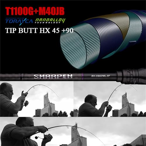 PURELURE Sharpen Fishing Rod 6'5''-9'2'' Spinning & Casting Rod L/ML/M/MH/H | M40JB+T1100G Carbon Fiber Blank, XF/MF Action Fishing Pole 2 Piece, Carbon Reel Seat Cork and EVA Handle, Fuji Guides - style: Spinning- S922m - Mf -2pc