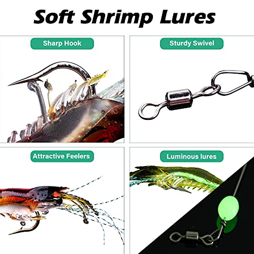 Goture Soft Shrimp Lures Fishing Saltwater Luminous Shrimp Bait Set Fishing Lures with Sharp Hooks for Freshwater Saltwater Trout Bass Salmon Crappie Walleye Pike Perch - color: A:9pcs Shrimp Lures-3.54in/0.21oz