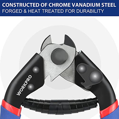 WORKPRO Cable Cutter, 7-1/2 Inch Heavy Duty Wire Rope Cutter | CR-V Steel Wire Cable with Safety Lock, Non-Slip Handle For Hard Wire Ropes, Steel Wires And Aircraft Cables