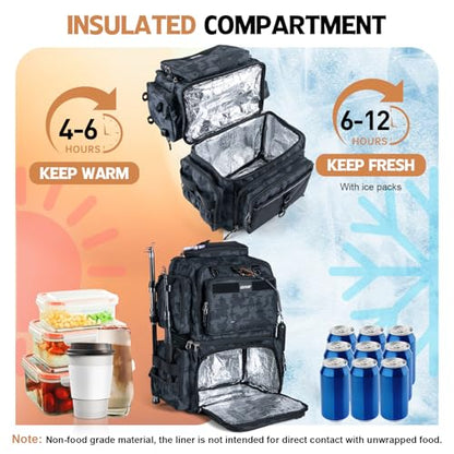 Goture Fishing Backpack with 4 Tackle Boxes, 78L 600D Water-Resistant Tackle Backpack with Cooler,Rod Holders, 8 Lure Pockets, Rain Cover, Large Fishing Bag Storage Gear Tackle Bag for Camping Hiking - color: D1:78L Insulated Camo(With 4 3700 Tackle Boxes