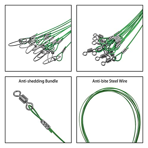 20PCS Fishing Leader Line,150LB High Strength Saltwater Fishing Stainless Steel Leaders with Swivel Snaps Connect Tackle Lure Rig and Hooks 19.7inch - color: Green - 20pcs
