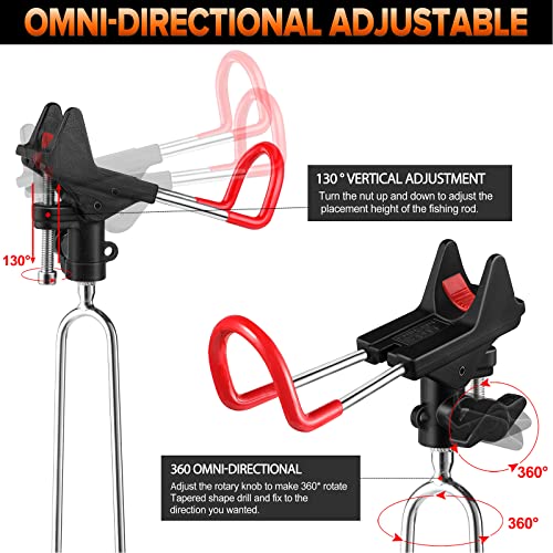 PLUSINNO Fishing Rod Holders - Upgraded 360 Degree Adjustable Fishing Pole Stand Equipment for Bank, Beach, Gift for Men - style: 4 Pack Fishing Rods Holder(red and Black)
