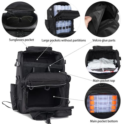 Fishing Tackle Backpack With Rod Holders, Large 40L Fishing Backpack for Camping, Hiking - style: 4 Tackle Boxes Not Included