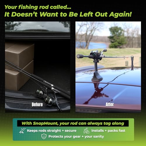 SnapMount M - Magnetic Fishing Rod Holder for Car – Fishing Pole Roof Rack for SUV, Cars, Truck Beds with Strong Magnets – Easy Install, Highway Tested, Weather Resistant – Fly Rod Holder for Car