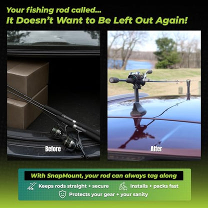 SnapMount M - Magnetic Fishing Rod Holder for Car – Fishing Pole Roof Rack for SUV, Cars, Truck Beds with Strong Magnets – Easy Install, Highway Tested, Weather Resistant – Fly Rod Holder for Car