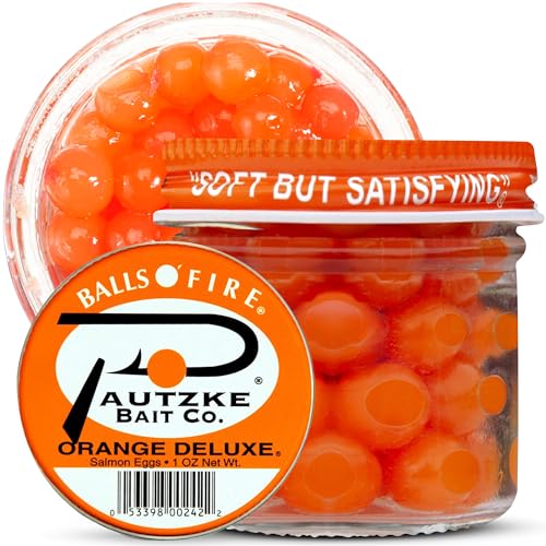 Pautzke Balls O' Fire Salmon Eggs Bait - Real Salmon Eggs for Trout Fishing, Soft Fish Eggs for Salmon Fishing, Can Be Used as Single Egg Salmon Bait or Salmon Egg Sacks - color: Orange Deluxe