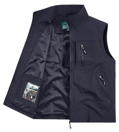 Men's Outdoor Lightweight Fishing Vest Multi-Pocket Breathable Mesh Gilet Hiking Photography Travel Tactical Waistcoat - color: Blue, size: X-Large