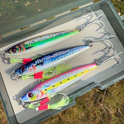 Ice Fishing Lures, Metal Jig Lures, Hard Baits for Bass, Saltwater Jigging Lures, Slow Pitch Jig Catch More Fish, Durable and Well-Made Bass Trout Tuna Lures with VMC Hooks (AH9563)