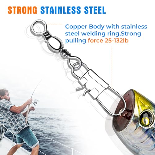 100 PCS Fishing Swivels Snap,Stainless Steel Swivel Fishing Line Connector,Interlock Fishing Hooks Clip,Barrel Snap Swivels for Freshwater and Saltwater Fishing - size: #4-48 lb-100PCS