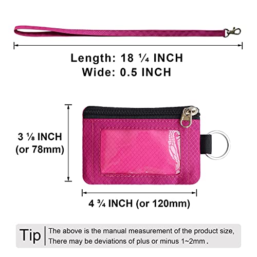 CHENSPRX Minimalist RFID Blocking Small Wallet with ID Window,WaterResistant Zip Id Case Wallet with Lanyard Keychain for Cards,Cash,Travel,Women,Men - color: DeepPink+RoguePink