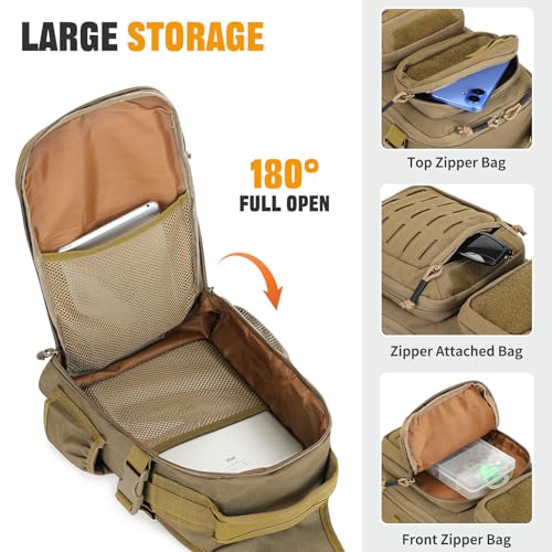 HUNTVP Fishing Sling Bag Lightweight Tackle Bag Small Fishing Backpack Tactical Shoulder Sling Bags with Rod Holder, Storage Gear and Equipment, Gifts for Men (Brown) - color: Brown