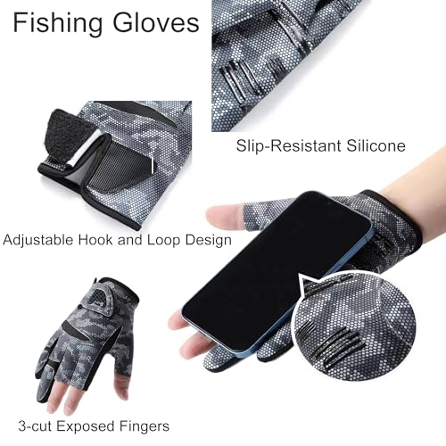 UPF50+-Sun-Fishing-Gloves 3-Cut Fingers Anti-Slip Breathable Sun Gloves for Men Women, Fly Fishing Accessories