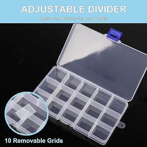 uxcell 3 PCS Plastic Fishing Lure Box Organizer Clear Fishing Tackle Box Trays Small Angling Accessory Case Storage Fishing Bait Box with Dividers, 15 Compartments