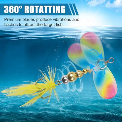 Spinner Baits Bass Lures Rooster Feather Tail Fishing Lures Trout Lures Hard Metal Inline Spinnerbaits for Bass Trout Pike Walleye Salmon with Tackle Box - style: D-5pcs-2.5"-0.24oz