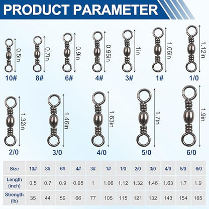 Fishing Barrel Swivels - 50/100 pcs Rolling Ball Bearing Fishing Swivel with Solid Ring Fishing Tackle Hook Line Connector Copper with Stainless Steel Black Nickle Coated Test Strength 35-165lbs - size: 3#