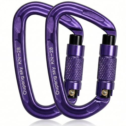 Oupeng sky Auto Locking Carabiner Clips - 28KN (6172lbs) Heavy Duty Caribeaners, Large Carabiner Clip for Keychains，Hammock，Camping, Gym, Hiking, Outdoor ，Dog Leash - color: 2 Purple