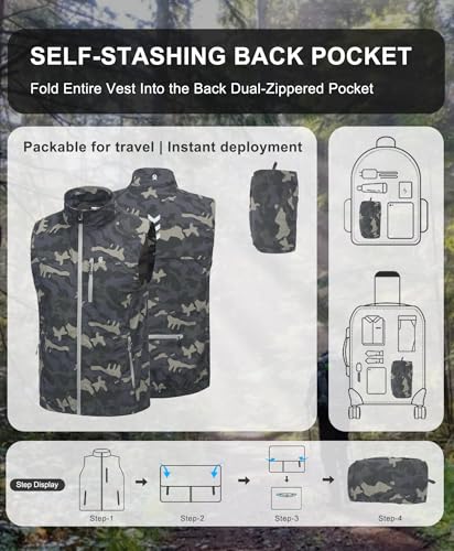 Little Donkey Andy Men's Lightweight Quick Dry Vest Packble Outerwear Sleeveless Windproof Jacket for Golfing Cycling Running - color: Camo, size: Medium