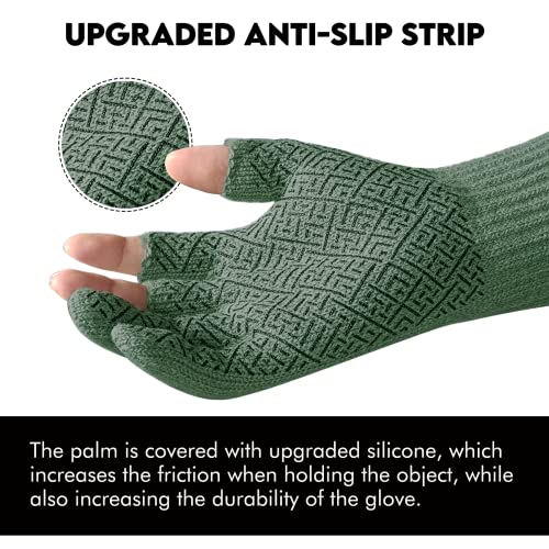 Riverruns Wool Fishing Gloves - Winter Fingerless Knitted Gloves for Men and Women 3-Cut Fingers Warm Gloves for Cold Weather, Fly Fishing, Ice Fishing, Kayaking - color: Green