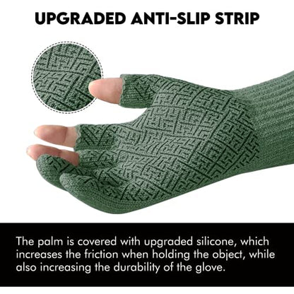 Riverruns Wool Fishing Gloves - Winter Fingerless Knitted Gloves for Men and Women 3-Cut Fingers Warm Gloves for Cold Weather, Fly Fishing, Ice Fishing, Kayaking - color: Green