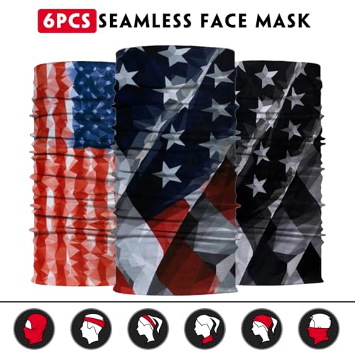 Neck Gaiter for Men Women Headwear Bandana Head Wrap Face Scarf Mask Cover Warmer Balaclava-Seamless & Versatile - color: A-6pcs-flag 2