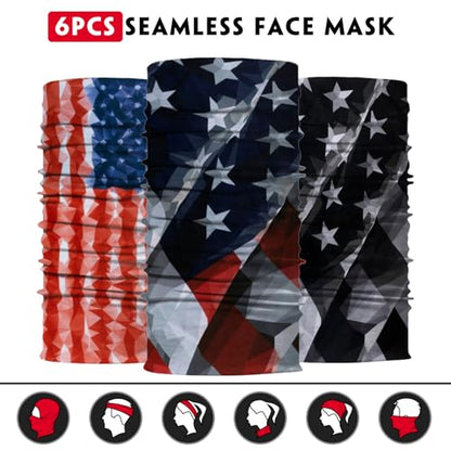 Neck Gaiter for Men Women Headwear Bandana Head Wrap Face Scarf Mask Cover Warmer Balaclava-Seamless & Versatile - color: A-6pcs-flag 2