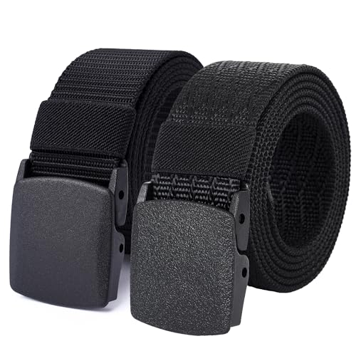 Mile High Life | Nylon Web Belt | Outdoor Military Belt | TSA Safe Buckle Plastic/Metal - color: Black-cross Black