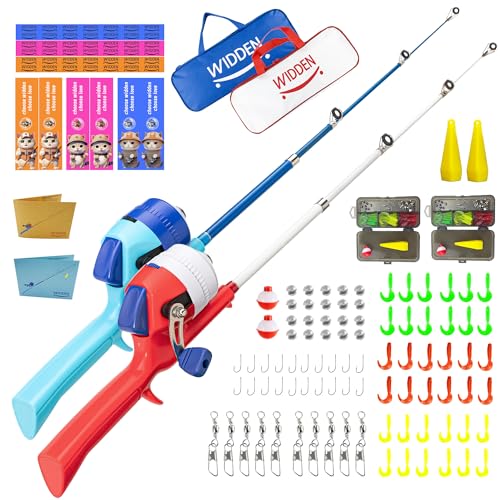 Kids Fishing Pole, Telescopic Fishing Rod, Toddler Collapsible Fishing Rod and Reel Combo with Tackle Box, Fishing Line, Bobber, and Soft Lures for Boy, Girl, Youth, Beginner, Over 4 Years Old - color: red+blue