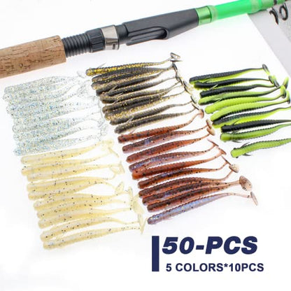 50 Pcs Soft Plastic Fishing Lures, 2.75"/3.15" Paddle Tail Minnow Shad Worms Swimbaits for Bass Fishing Texas Rigs Trout Crawfish Fishing for Saltwater Freshwater - color: Swimmbaits 50pcs