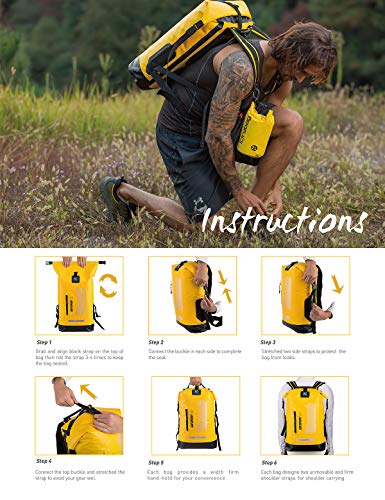 IDRYBAG Waterproof Backpack for Men 20L/30L/40L, Floating Dry Bag Kayak, Dry Backpack Hiking - color: Yellow, size: 30L