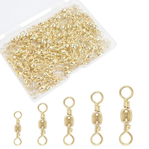 Fishing Barrel Swivels - 50/100 pcs Rolling Ball Bearing Fishing Swivel with Solid Ring Hook Line Connector Copper with Stainless Steel Gold Nickle Coated Test Strength 35-105lbs - size: 10#