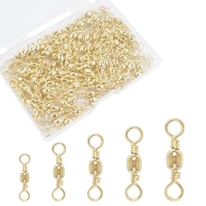 Fishing Barrel Swivels - 50/100 pcs Rolling Ball Bearing Fishing Swivel with Solid Ring Hook Line Connector Copper with Stainless Steel Gold Nickle Coated Test Strength 35-105lbs - size: 6#
