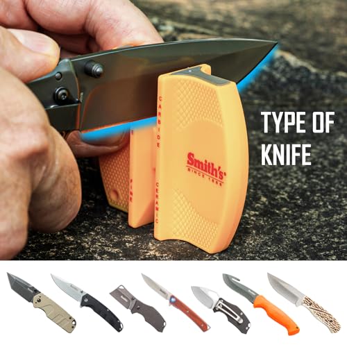 Smith's CCKS 2-Step Knife Sharpener - Yellow - 2-Step Preset Coarse & Fine Slots - Outdoor Handheld Knife Sharpener - Fishing, Hunting, Fillet, Pocket Knives - Compact Plastic Portable Keychain Tool - color: Yellow, style: CCKS