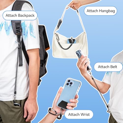 SHANSHUI Phone Lanyard Tether, Stretchy Phone Strap Patch Anchor Outdoor Climbing Hook Compatible for Most Smartphones - color: Tpublack