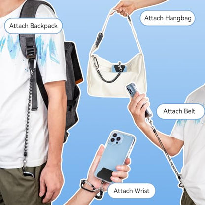 SHANSHUI Phone Lanyard Tether, Stretchy Phone Strap Patch Anchor Outdoor Climbing Hook Compatible for Most Smartphones - color: Tpublack