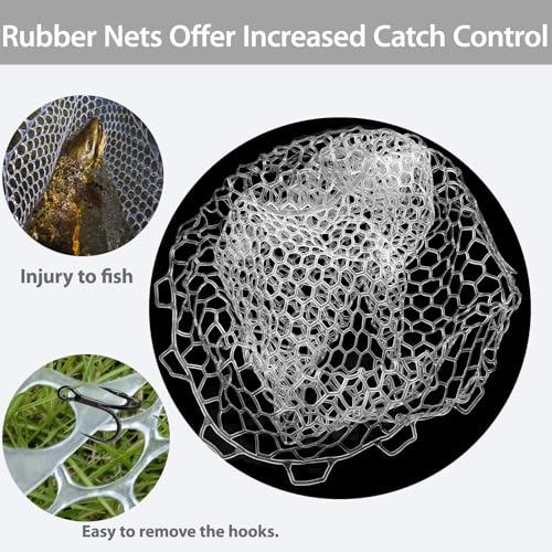 Rubber Fishing Net Replacement Hook Resist Fishing Nets for Fly Fish Landing Net, Trout Nets,Rubber Mesh Bag 4 Size - color: White, size: L:Fits Hoop 19.7"-21"|Net Dia.19.7"|Depth 24"