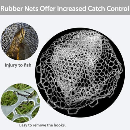 Rubber Fishing Net Replacement Hook Resist Fishing Nets for Fly Fish Landing Net, Trout Nets,Rubber Mesh Bag 4 Size - color: White, size: S:Fits Hoop 11.81"-13"|Net Dia 11.81"|Depth 9"