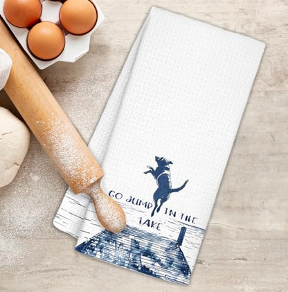 Lake House Decor Dish Towels, Funny Lake Dog Kitchen Towels, 16x24 Inch - color: Dog