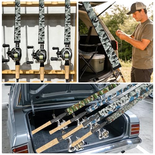 Neoprene Camo Fishing Rod Sleeves,Fishing Pole Sleeves,Fishing Rod Socks | UV Resistance,Puncture Resistant, Protect Casting, Spinning, Trolling Fishing Rods, Storage, tangled-free,75in,68in,60in - color: 2-Light Green Camo, size: 69"