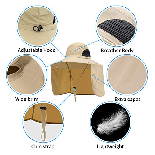 Sun Blocker Hats Outdoor Sun Protection Fishing Cap with Neck Flap Large Brim Outdoor Hat - color: Khaki